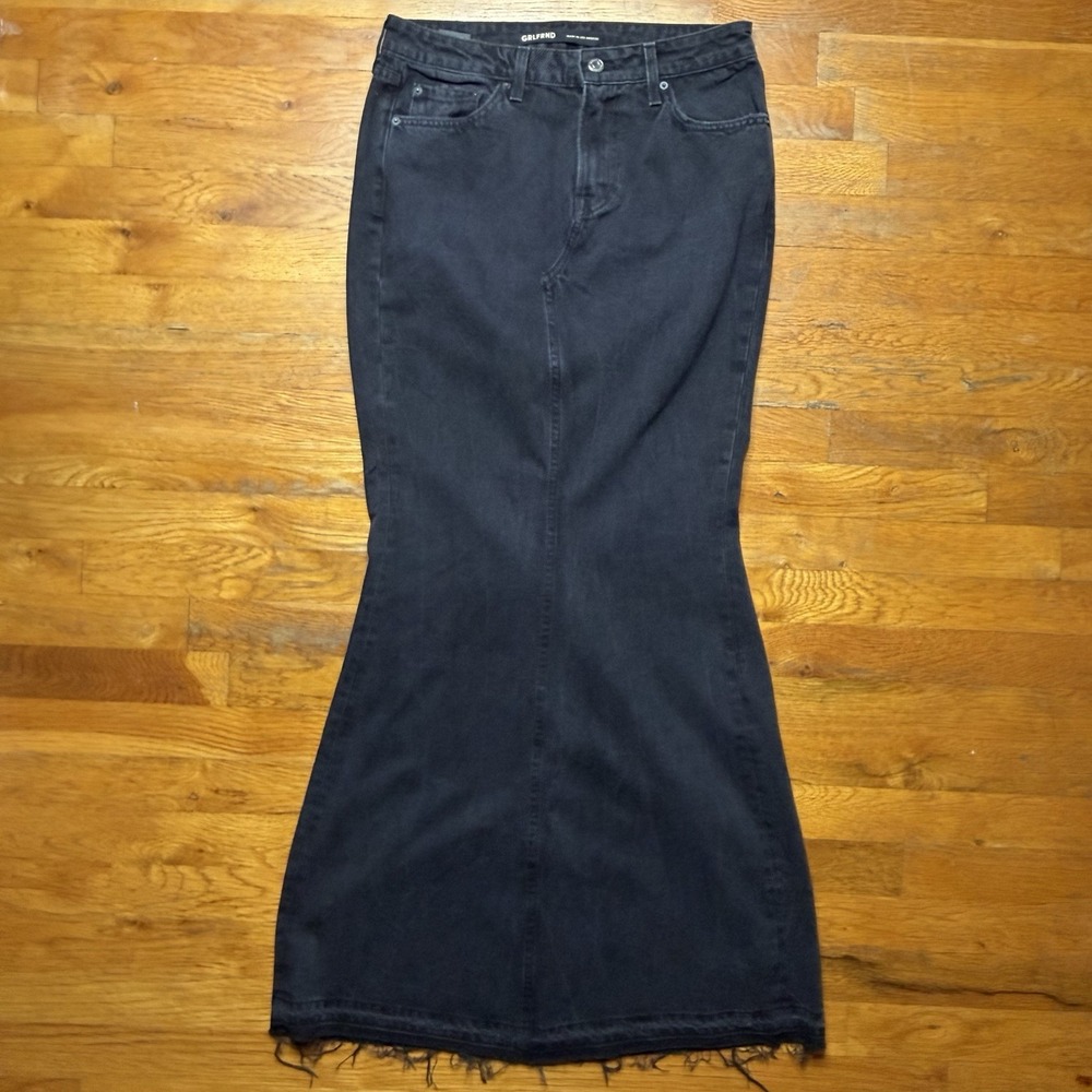Revolve GRLFRND Ariana Flared Maxi Denim Skirt Sz 27 Black High Waisted Jean